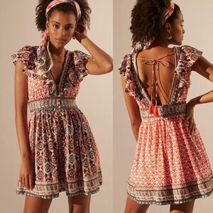 Anthropologie Beaded & Embroidered Flutter Sleeve Mini Dress Size 0